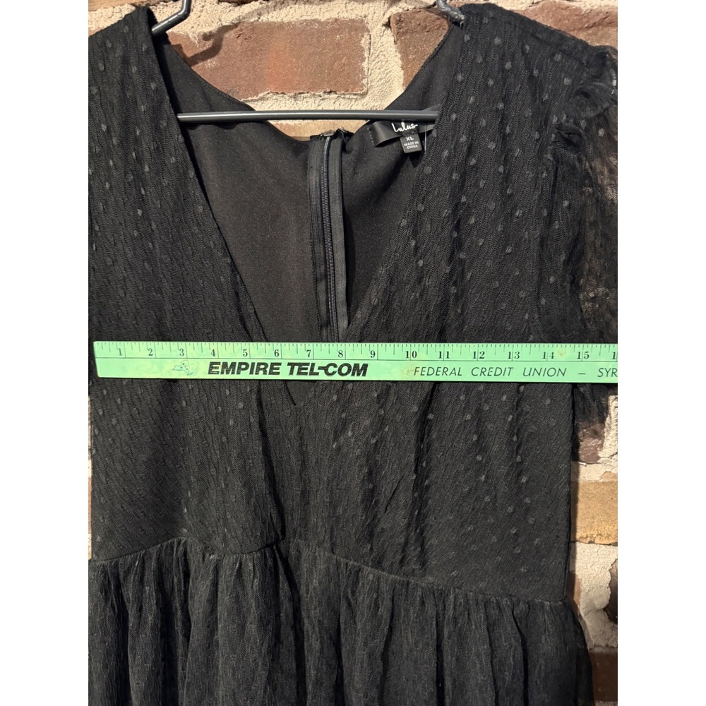 Lulus Mini Dress Womens XL Black Romantic Coquette Swiss Dot Tulle V-Neck - Picture 5 of 7